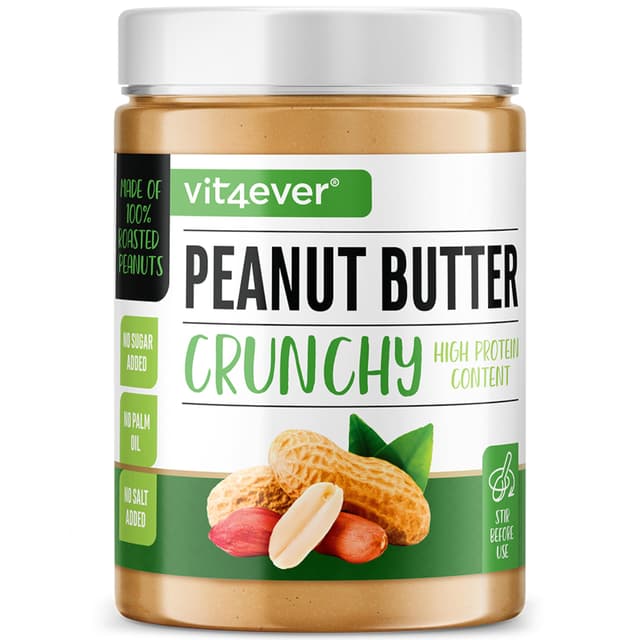 Erdnussbutter Crunchy - 1kg natürliche Peanut Butter Ohne Zusätze - High Protein - Erdnussmus ohne Zusätze von Salz, Öl oder Palmfett - Vegan Crunchy 1 kg (1er Pack)