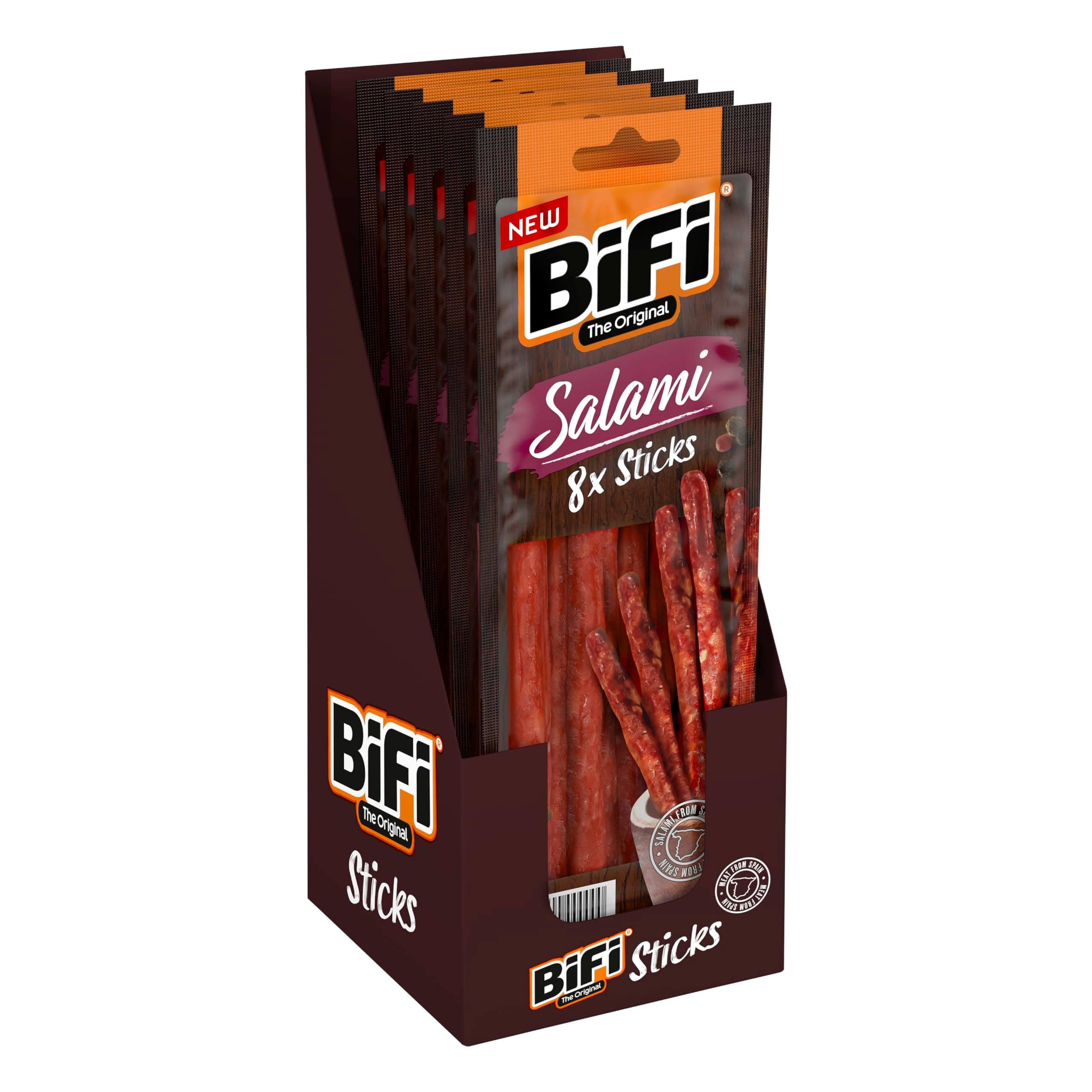 BiFi Rustic Sticks Salami - 8er Pack (8 x 80 g) - Herzhafter Salami Snack im rustikalen Stil - Proteinreicher Fleisch Snack für unterwegs Büro und Zuhause - zum Teilen