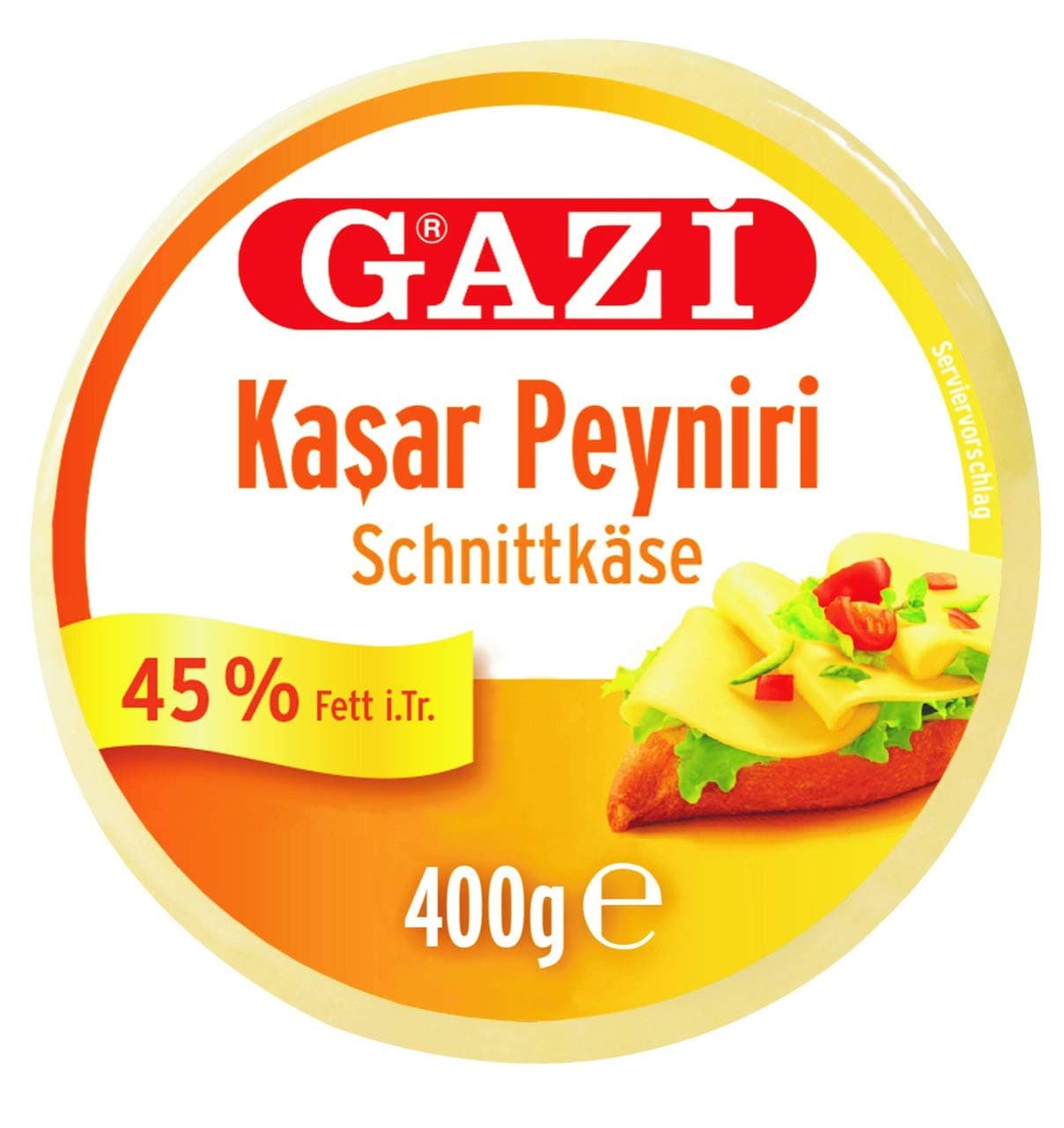 Gazi Kashkaval Schnittkäse - 2x 400gramm Vakuum - Kasar Peyniri Hartkäse Kuhkäse Käse aus Kuhmilch 45% Fett i.Tr. als Pizzabelag, zum Überbacken von Aufläufen, vegetarisch, glutenfrei, Halal