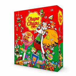 Chupa Chups XXL Adventskalender 2025, 24 Türchen mit einem Mix aus verschiedenen Lutscher- & Kaugummi-Sorten, Süßigkeiten Weihnachtskalender, 1x614g