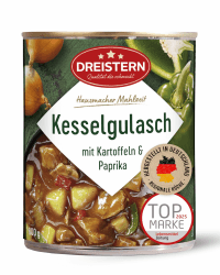 DREISTERN Kesselgulasch 800g I Mit Kartoffeln & Paprika I Herzhaftes Fertiggericht in recyclebarer Konservendose I Lange Haltbarkeit dank natürlicher Konservierung I Hausmacher Qualität 800 g (1er Pack)