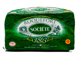 Hymor Roquefort Societe Schafs-Käse - 1x ca. 1,3KG - französischer Edel-Pilz-Käse AOP, cremig und aromatisch im Geschmack, Blauschimmel-Käse aus Frankreich, ideal auf dem Käsebrett, zu Obst und Wein