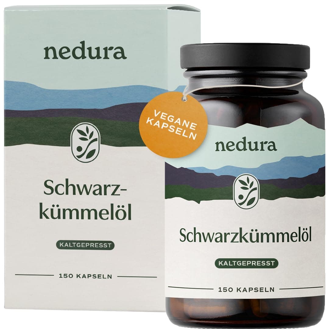 nedura® Schwarzkümmelöl Kapseln – Premium Schwarzkümmel aus dem Orient in eigener Deutscher Manufaktur kaltgepresst & abgefüllt – 150 Stück in veganer Kapselhülle – 1000 mg Tagesdosis 150 Kapseln