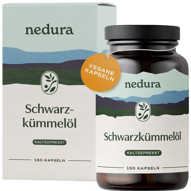 nedura® Schwarzkümmelöl Kapseln – Premium Schwarzkümmel aus dem Orient in eigener Deutscher Manufaktur kaltgepresst & abgefüllt – 150 Stück in veganer Kapselhülle – 1000 mg Tagesdosis 150 Kapseln