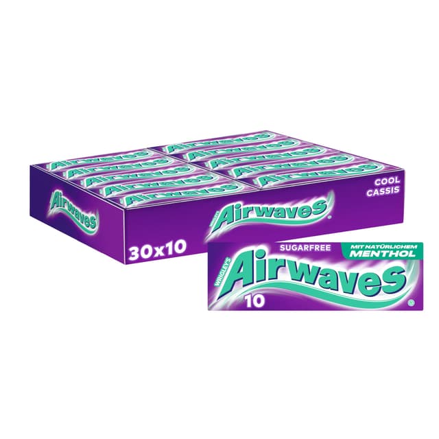 Airwaves Kaugummi Zuckerfrei, Cool Cassis Gum, 30 x 10 Dragees, Großpackung Chewing Gum, Mit Natürlichem Menthol, Kaugummi ohne Zucker mit Minz Frische (300 Dragees)