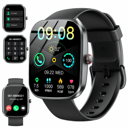 Smartwatch Damen Herren, 1.91'' Zoll HD Smart Watch mit Bluetooth Anrufe, Fitness Tracker Schrittzähler mit 110+ Sportmodi, Schlafmonitor SpO2 Herzfrequenz, IP68 Wasserdicht Fitnessuhr für Android iOS A-Schwarz