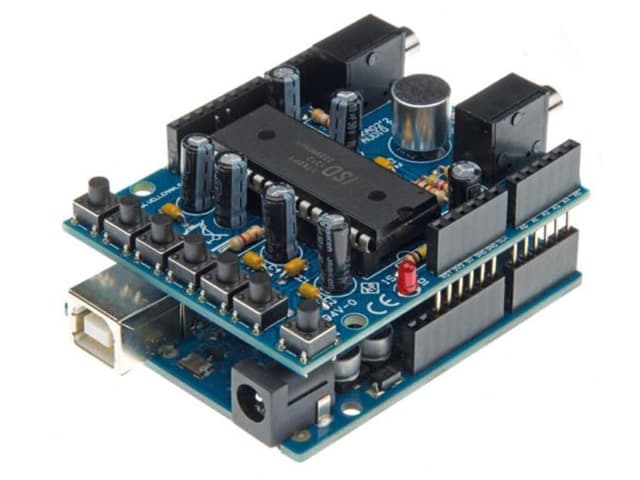 Whadda Audio-Aufnahme-Shield für Arduino®, 60 Sekunden, integriertes Mikrofon, Line-Eingang, stapelbar