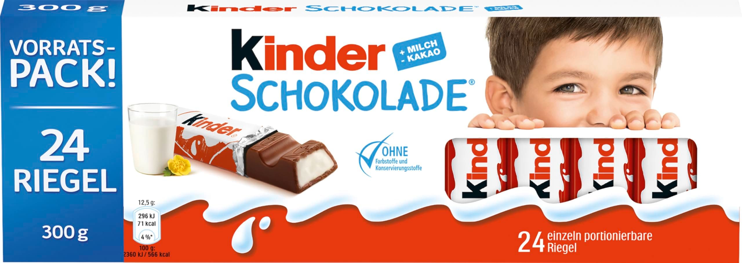 kinder Schokolade – Schokoriegel aus gefüllter Vollmilchschokolade – 1 Packung mit je 24 Einzelriegeln (24 x 12,5 g). 24 Stück (1er Pack)