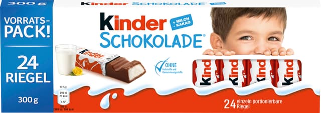 kinder Schokolade – Schokoriegel aus gefüllter Vollmilchschokolade – 1 Packung mit je 24 Einzelriegeln (24 x 12,5 g). 24 Stück (1er Pack)
