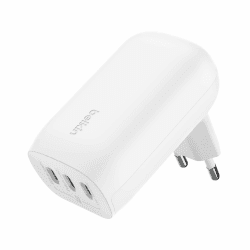 Belkin BoostCharge USB-C-Ladegerät mit DREI Anschlüssen und PPS (67 W), USB-C PD 3.1-iPhone-Schnellladegerät für die iPhone 17, iPhone Air, iPhone 16, MacBook Pro, AirPods, Galaxy – Weiß