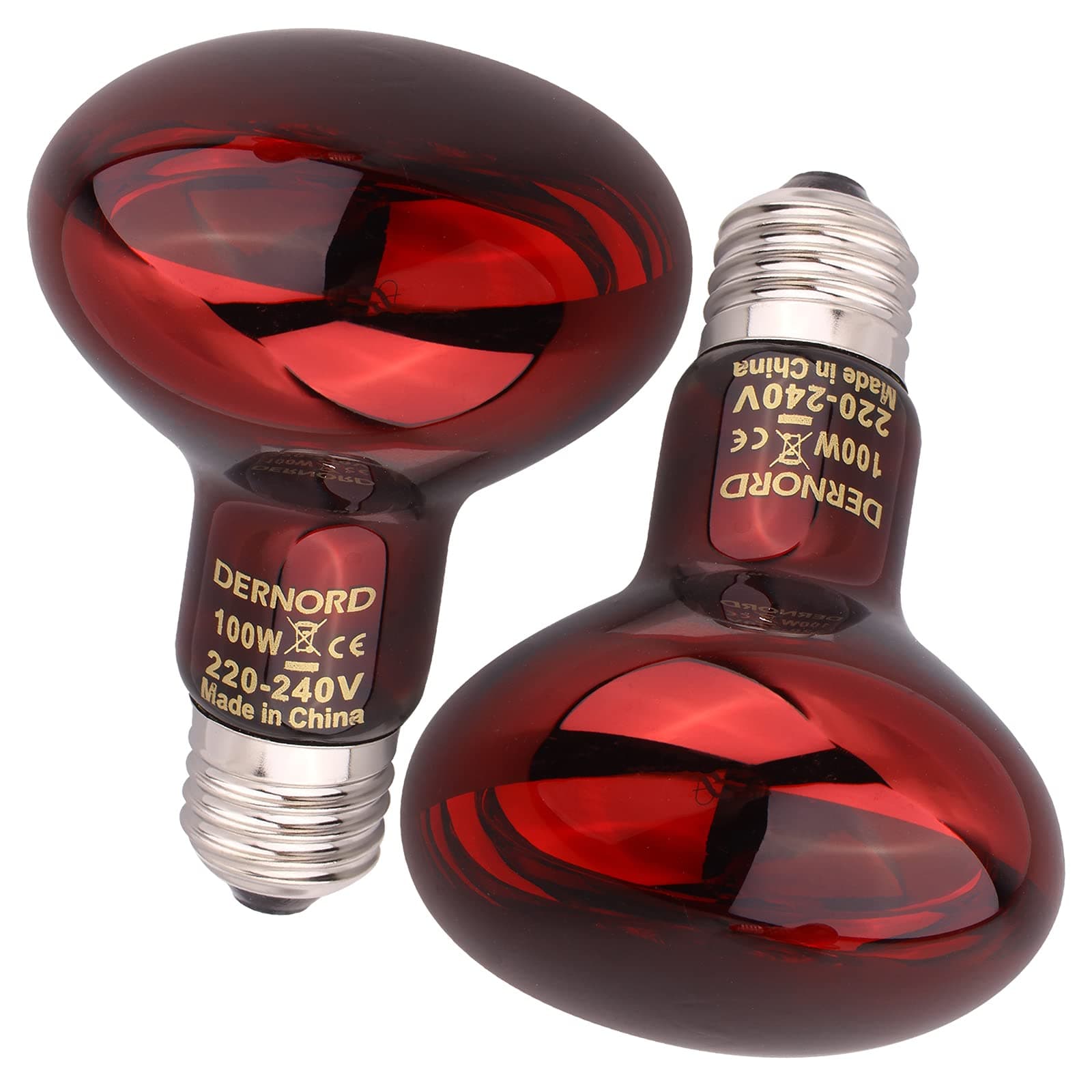 DERNORD Reptilien Rotlichtlampe Birne - 100 Watt R80 Infrarotlampe Rotlichtlampe Wärmelampe Tiere für Urzeitkrebse Schildkröten Vogelspinne Vivarium 2 Pack Rotlichtlampe 100w