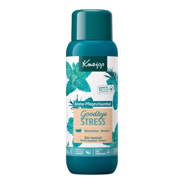 Kneipp Aroma-Pflegeschaumbad Goodbye Stress - Badezusatz mit ätherischen Ölen aus Rosmarin & Wasserminze für weniger Stress & positive Energie - erfrischender Duft - 400ml