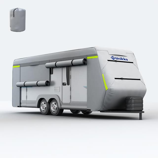 Unikka Caravan Cover Wohnmobil-Schutzhülle, wetterfeste Wohnmobilabdeckungen - hochwertige Wohnmobil Abdeckplane, 5,5-6,7 m, Wasserdicht, Atmungsaktiv, Grau 18-20' (550 * 250 * 235cm) 610*250*235cm