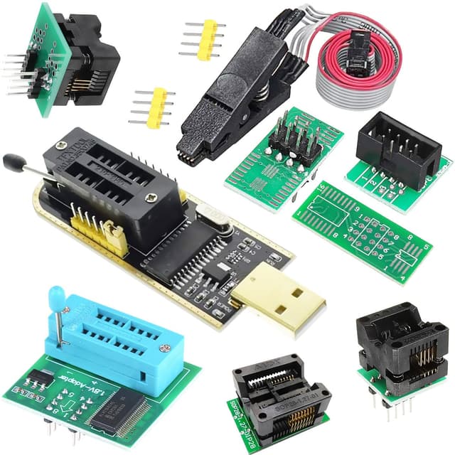 DAOKAI USB Programmer CH341A SOP8 SOIC8 Testclip 1,8 V Adapterplatine SOP8 150 mil 200 mil SOP16 300 mil 24 25 Serie Programmierchips Testsockel-Kit 9-teiliges Set