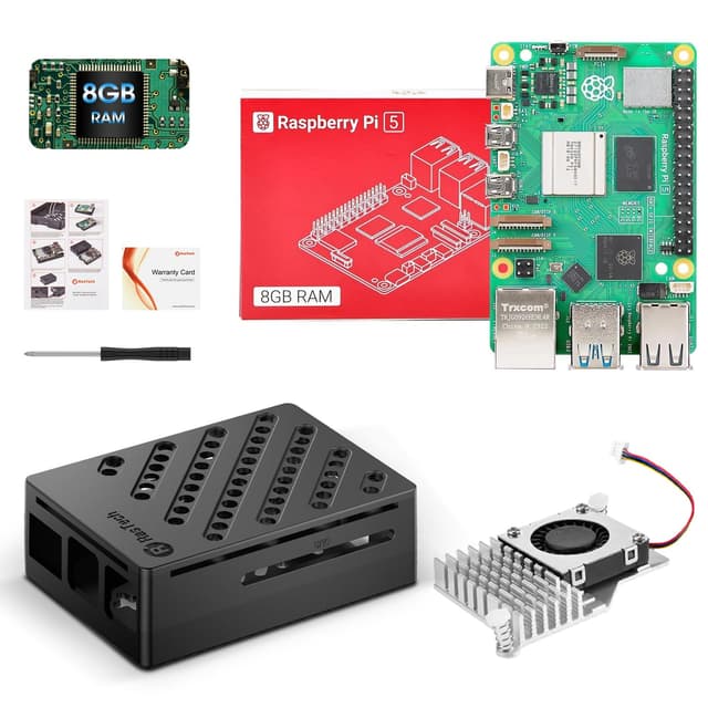 RasTech Raspberry Pi 5 8GB Kit mit Active Cooler, Pi 5 ABS Gehäuse und Schraubendreher und Garantiekarte