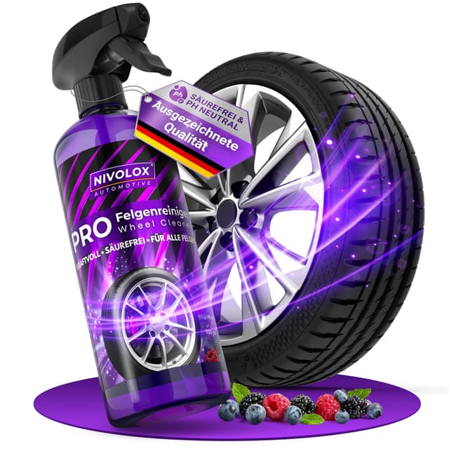 NIVOLOX AUTOMOTIVE Pro Felgenreiniger • Säurefrei und PH-neutral • Kraftvolle Felgenreinigung mit Wirkindikator • für alle Felgentypen geeignet • 750 ml Sprühflasche mit Hightech-Formel und Beerenduft