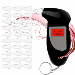 Alkoholtester Polizeigenau, Professioneller tragbarer Alcohol Tester Promillemessgerät mit 30 Mundstücke, Promilletester Alkoholmessgerät für Privaten Professionellen Gebrauch zu Hause Oder Auf Partys