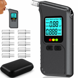 Alkoholtester - Professioneller Promillemessgerät, Digitaler LCD Anzeige, Tragbarer Alkoholmessgerät für Haushalt/Privat Partys, mit 10 Mundstücke, Tragetasche Schwarz-1