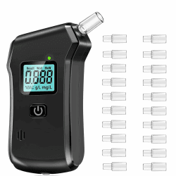 FIVAVA Alkoholtester, Polizeigenau Alkoholmessgeräte mit 20 Mundstücken, Professioneller Alkoholtester mit Digitaler LCD-Anzeige für Den Einsatz zu Hause Oder Auf Partys