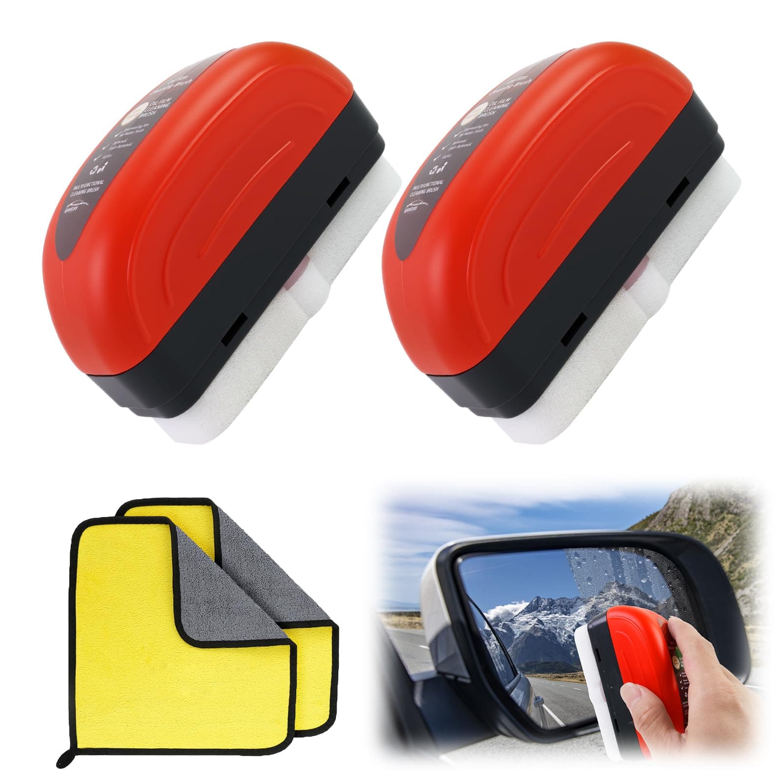 CTYUEYUN 2 Stück Ölfilm Reinigungsbürste,Ölabweisende Folie für Autoscheiben und 2 Handtuch,Multifunktionale Windschutzscheiben Reiniger,Effiziente Reinigung,für Autoscheiben und Spiegel