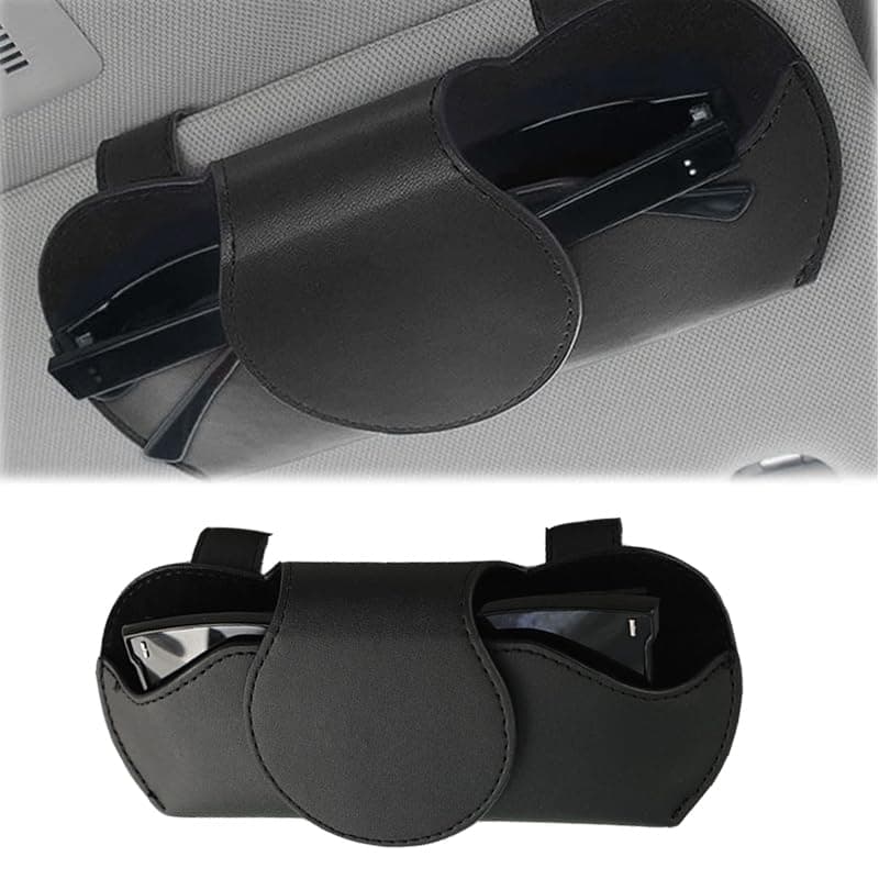 HAPPOW Brillenhalter für Auto Leder, Universal-Sonnenbrillenhalter Auto, Magnet Brillenetui, Aonnenblenden Auto Organizer, Staubdicht, Schüttelfest Auto zubehör für alle Fahrzeuge (Schwarz) Stil 2 Angebot bei HelloDeals