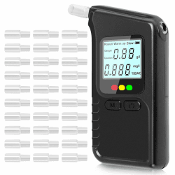 ROTKUSZ Alkoholtester, Promillemessgerät Polizeigenau mit Digitaler LCD-Anzeige und 30 Mundstücken, Alkoholmessgerät mit Speicherfunktion und Sprachansage, Tragbarer Alkomat für Zuhause und Partys