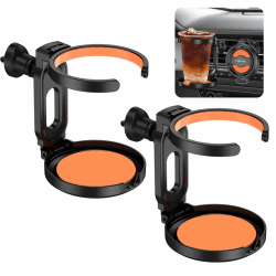 Faltbarer Auto Getränkehalter, Auto-Getränkehalter, verstellbare Klappbar Becherhalter für Lüftungsschlitze im Auto, Platz für Cola, Kaffee, Tee (2 Stück) Schwarz und orange