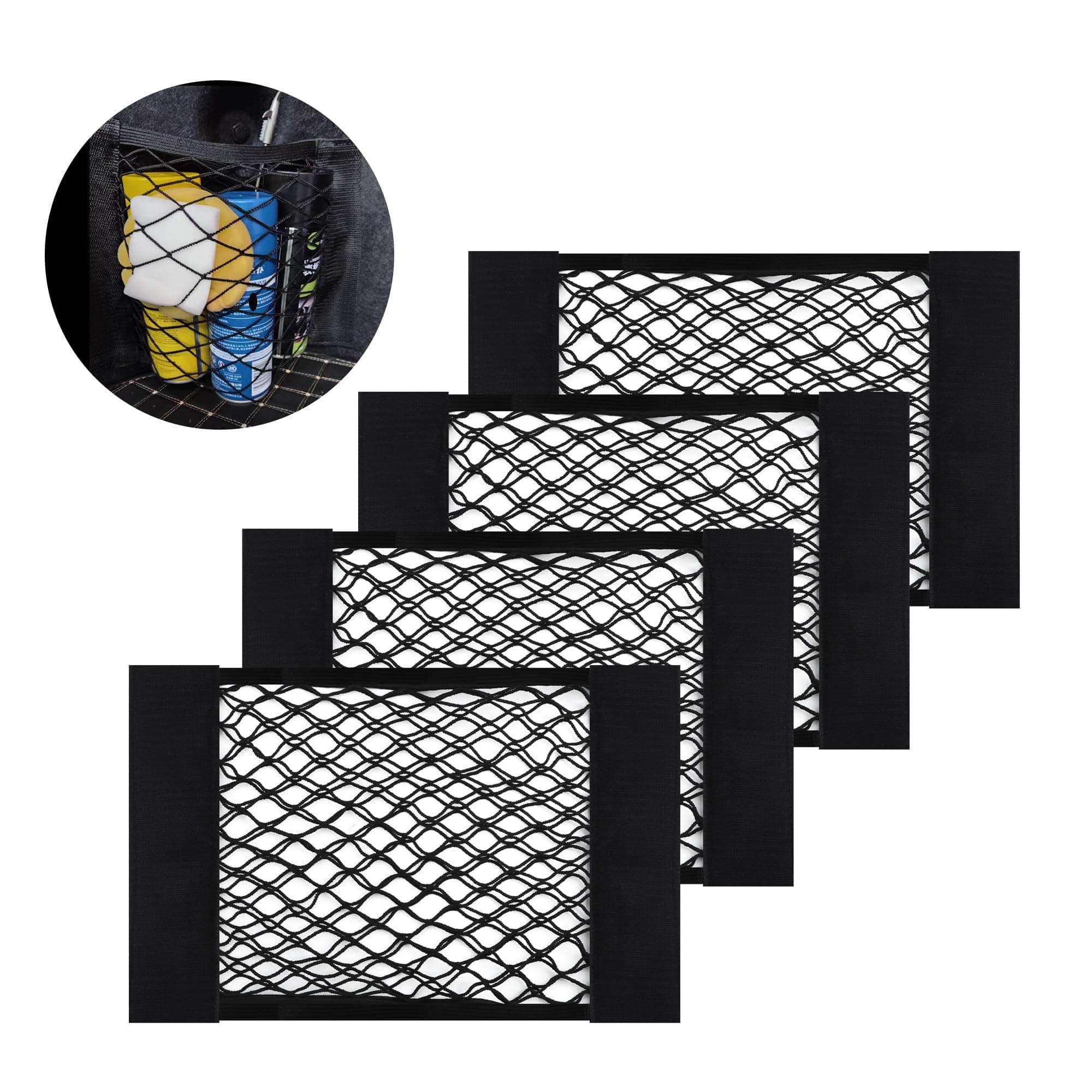 4PCS Kofferraum Organizer Klett,Dehnbarer Auto-Kofferraum-Organizer mit 2 Installationsmethoden,Universal Auto Organizer Kofferraum Kofferraumtaschen Passend Für Auto LKW SUV Van (40x25cm/4PCS)