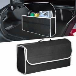 Auto Kofferraum Organizer, Faltbar Kofferraumtasche mit Klettbändern, Rutschfest Filz Auto Organizer Kofferraum, Auto box Kofferraum Toolbag Auto Zubehör - Geeignet für alle Fahrzeuge (Schwarz, Groß) Schwarz Groß