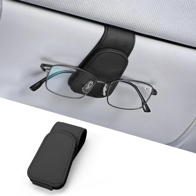 JOYIT Brillenhalter für Auto, Echt Leder Sonnenbrillenhalter Auto, Magnetische Brillenhalterung Auto, Universal Brillenhalter Auto, Ticket-Kartenclip 1 Stück