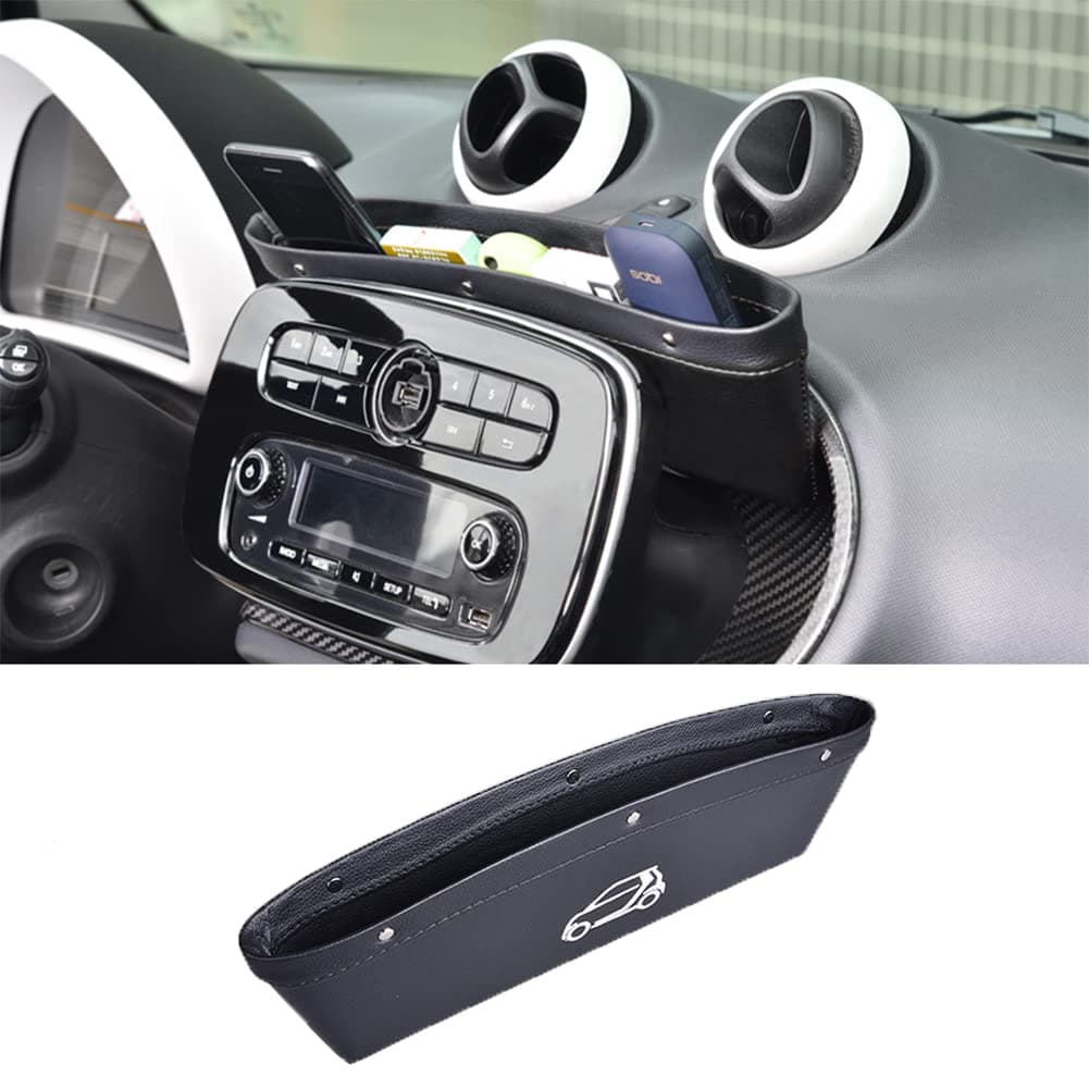 FIEMACH Mittelkonsole Aufbewahrungsbox für Smart 453 Fortwo/Forfour 2015-2019, Organizer Tasche, PU-Leder, Konsolen-Zubehör, Aufbewahrung für Handys Schlüssel Karten Münzen (schwarz) Angebot bei HelloDeals