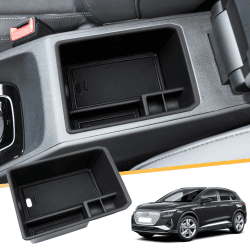 LFOTPP Kompatibel mit Audi Q4 e-tron EV Electric 2021-2024 Mittelkonsole Aufbewahrungsbox, Q4 etron Sportback Zubehör Armlehne Organizer Tray Handschuhfach (Schwarz) Flache Armlehne Schwarz1