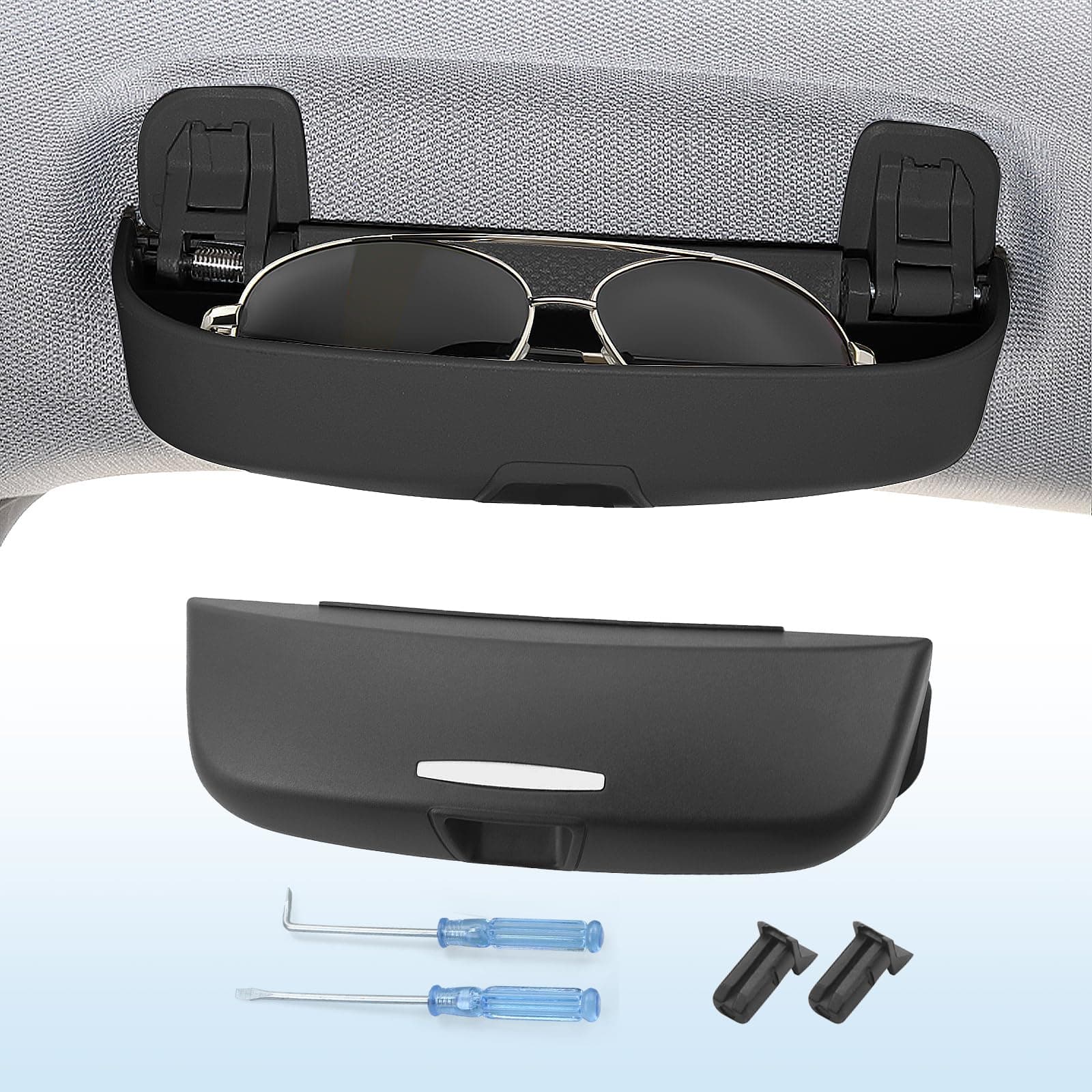 Coleya Auto Brillenetui Kompatibel mit Audi A3 A4 A5 A6 Q3 Q5 Q7, Sonnenbrillenhalter, Brillen Aufbewahrungsbox für A3 8V 8Y A4 B8 B9 A5 8T F5 A6 C7 C8 Q3 8U F3 Q5 8R FY Q7 (Schwarz) Schwarz Für Audi A3 A4 A5 A6 Q3 Q5 Q7