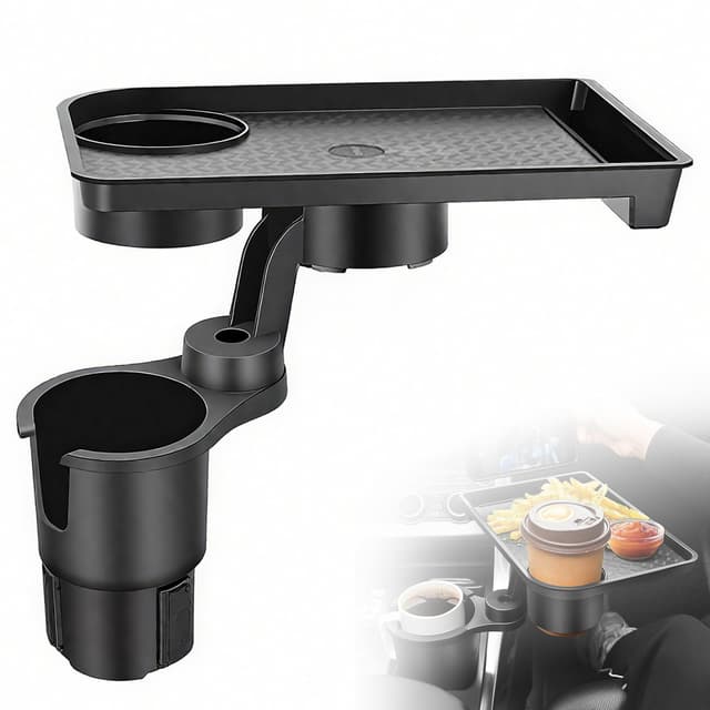 Getränkehalter Auto Expander - 3 in 1 Becherhalter Auto mit Multifunktionstisch 360° Essens Tablett, Tisch Cup Holder,Universal Mittelkonsole Getränkehalter, Einstellbare Einsatzbasis von 6,5-9,5 cm