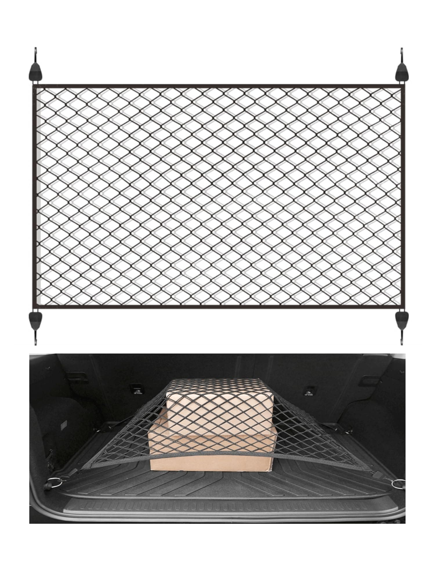 Xzenuo Auto Gepäcknetz Elastisches Kofferraumnetz mit 4 ABS Haken, Dehnbarer Kofferraum Aufbewahrung Netz, Trennnetz Gepäckfixierung für Auto SUV Wohnmobil Pickups (1, 100 * 80cm) 100*80cm 1 Angebot bei HelloDeals