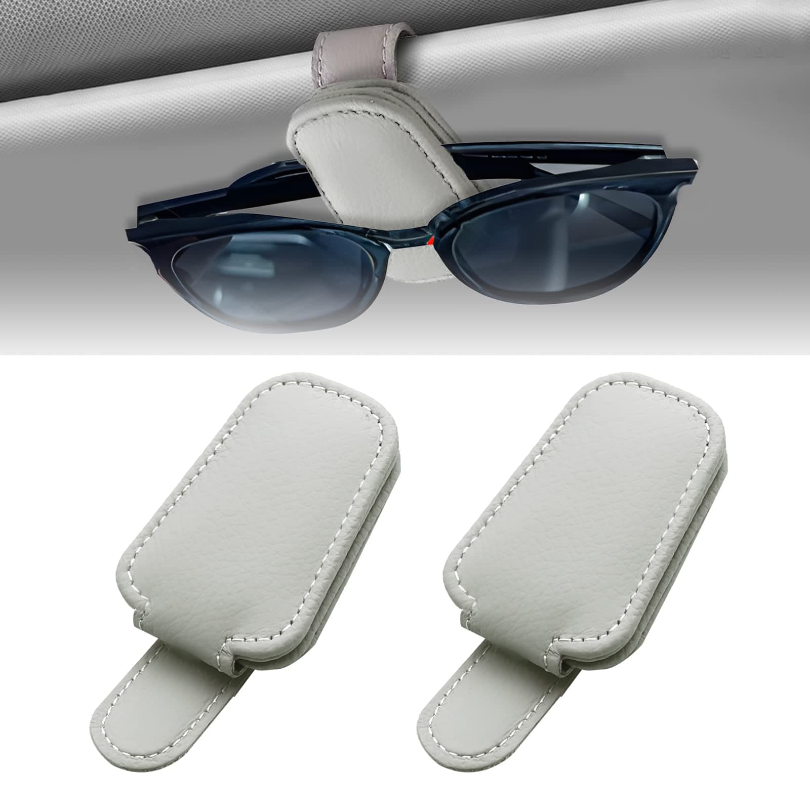 BAVUNV Brillenhalter für Auto Sonnenblende, 2 Pack Universal Leder Sonnenbrillenhalter Auto, Magnetische Auto Visier Brillenhalter für Alle Arten von Gläsern Geeignet (Grau) Angebot bei HelloDeals