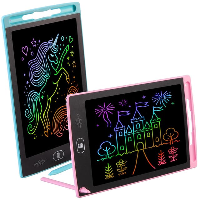 infactory Schreibtafel: 2er-Set LCD-Schreibtafeln für Kinder, 8,5"/21,5 cm, Stift, rosa & blau (Zaubertafel, LCD Schreibtafel Kinder, Eingabestift)
