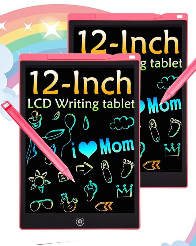 2 Pack Bunte LCD Schreibtafel, 12 Zoll LCD Schreibtablett für Kinde, Maltafel Kinder Elektronisch Spielzeug ab 3-8 Jahre alt Junge Mädchen, Löschbar Mal Tablet Kinder Weihnachtsgeschenke 12 Zoll Rosa