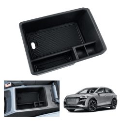 GAFAT Kompatibel mit Q4 e-tron EV Electric 2021-2023 2024 Mittelkonsole Aufbewahrungsbox, Q4 etron Sportback 2023 Armlehne Organizer Tray Handschuhfach (Schwarz) (Flache A) Schwarz