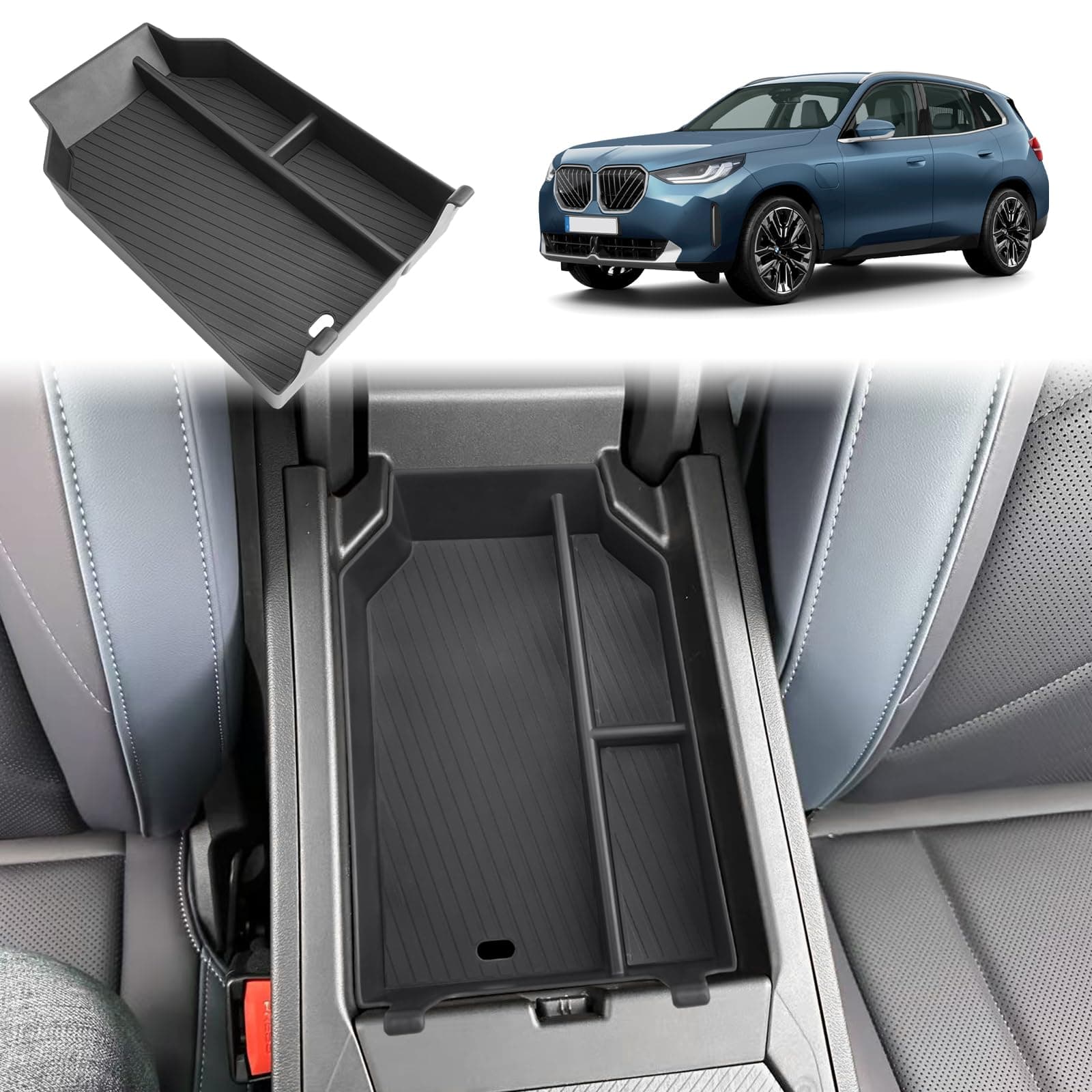 GAFAT Kompatibel mit Neu BMW X3 G45 2025 2026 Mittelkonsole Aufbewahrungsbox, X3 2025 Plug-in Hybrid xDrive Armlehne Organizer Ablagen, mit Rutschfeste Matten Abwaschbar, X3 G45 Zubehör (X3 G45) Schwarz