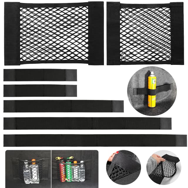 dsDAEDK 7 Stück Kofferraum Netztasche Auto mit Klettverschluss, Schwarz, Universal für Auto/SUV