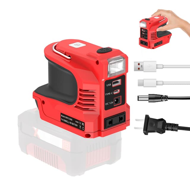 180W Akku Wechselrichter Kompatibel mit EIN-hell 18V Akku, DC 18V auf AC 200V-240V Power Wechselrichter, Spannungswandler Konverter mit 200LMLED Lampe, DC Rundloch, USB-A, USB-C, Wechselstromauslass