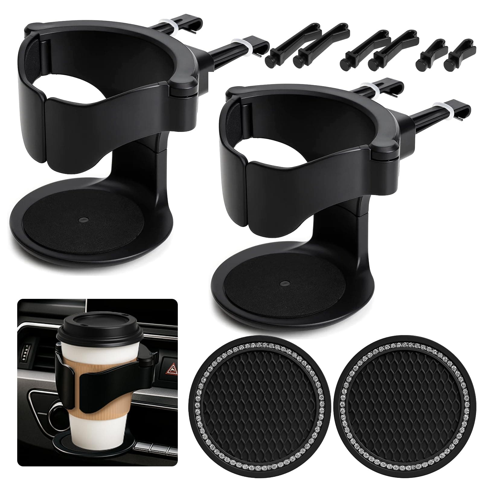 MOPUBZO 2Stück getränkehalter Auto mit Auto Getränkehalter Untersetzer – Universell & Verstellbar, becherhalter Auto, Belüftungs Flaschenhalter Auto Für Aschenbecher, Kaffeebecher Und Getränkedose