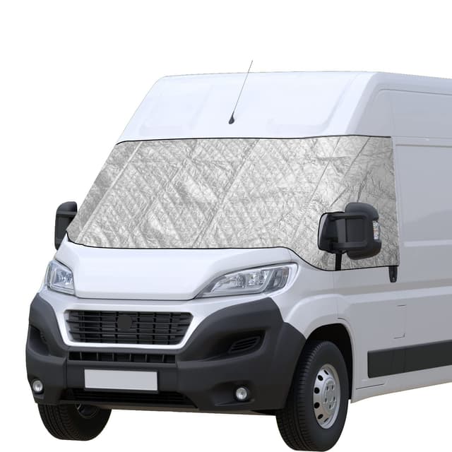 CICMOD Scheibenabdeckung für FIAT Ducato Transporter Frontscheiben Anti Frost Ice Staub Fensterfront Abdeckung Sonnenschutz für Wohnmobil Silber schwarz