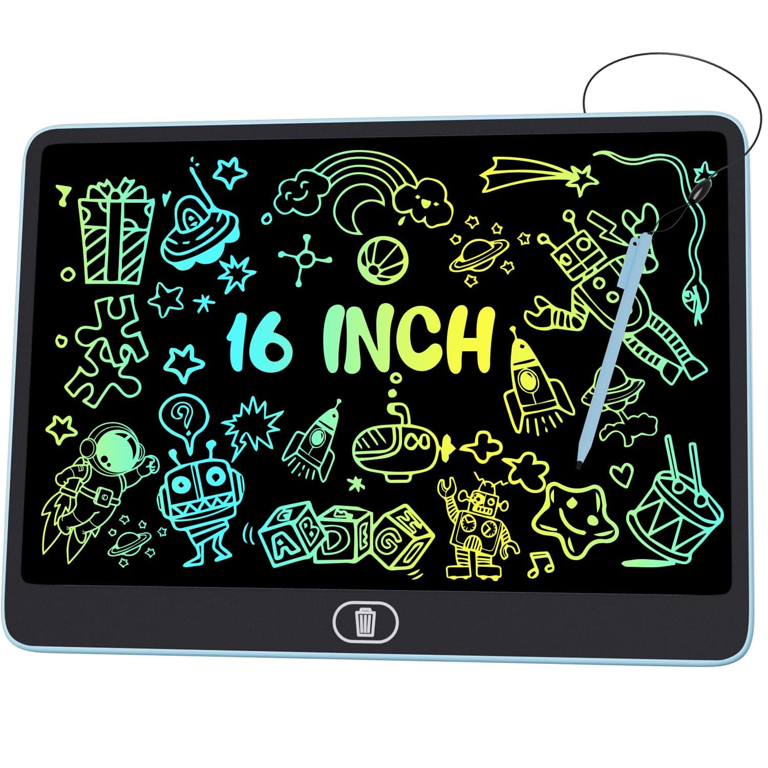Bunte LCD Schreibtafel, 16 Zoll Große Zeichentafel Elektronischer Drawing Pad mit Sperr-& Löschfunktion, Augenschutz-Kritzelblock, Spielzeug & Geschenke für Kinder & Erwachsene zu Hause, Schule -Blau