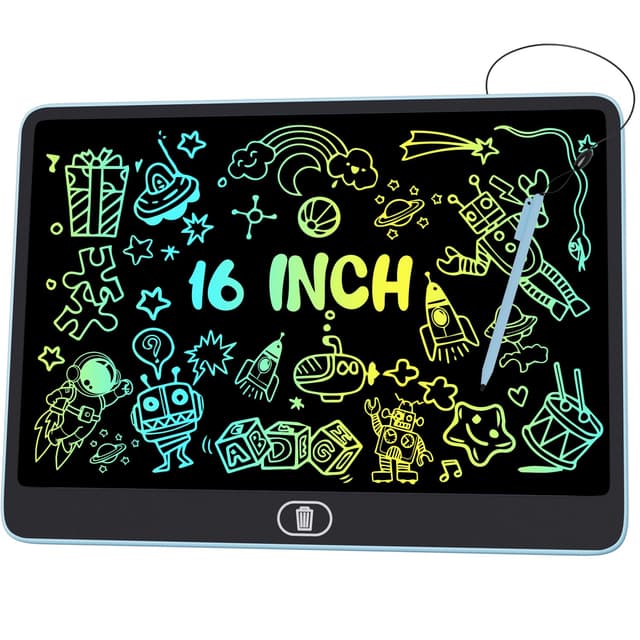 Bunte LCD Schreibtafel, 16 Zoll Große Zeichentafel Elektronischer Drawing Pad mit Sperr-& Löschfunktion, Augenschutz-Kritzelblock, Spielzeug & Geschenke für Kinder & Erwachsene zu Hause, Schule -Blau