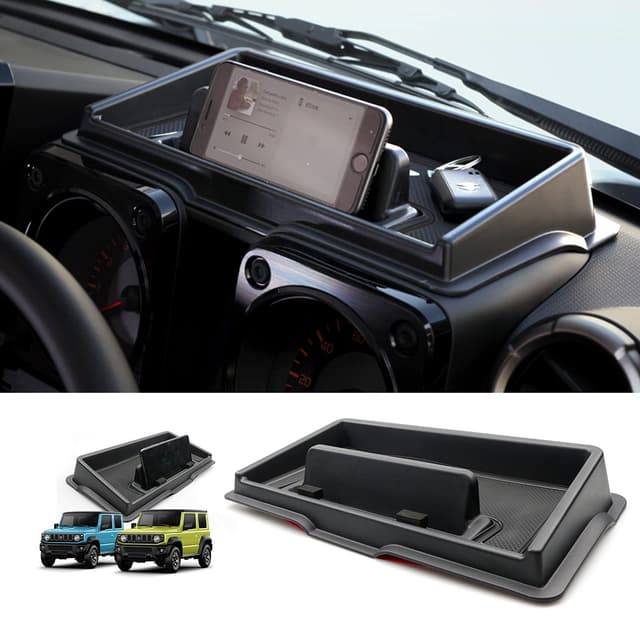 Ruiya Mittelkonsole Aufbewahrungsbox für Suzuki Jimny JB64W JB74W 2019-2025 2026, Mittelkonsole Handyhalterung Instrumententafel Telefon Halter Navigation Ablagen Organizer Tablett Jimny Zubehör Schwarz 1