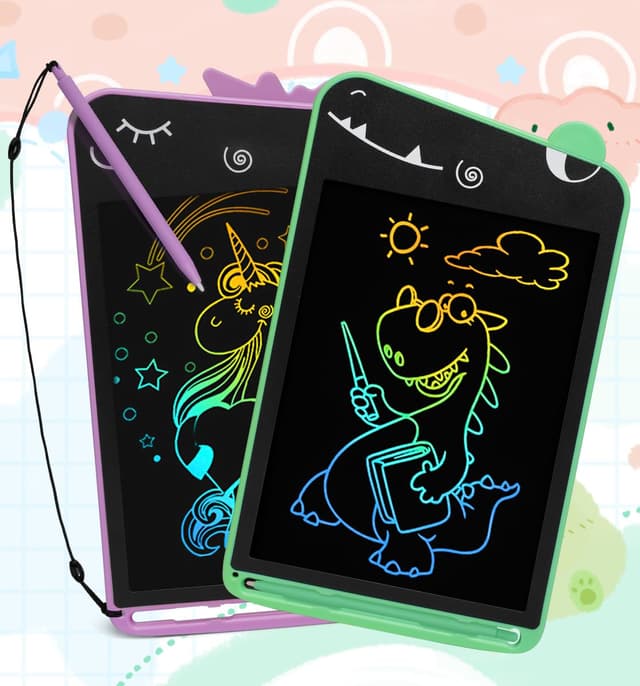 Fullware LCD Schreibtafel Kinder, 10 Zoll Maltafel Zaubertafel Dinosaurier Einhorn Spielzeug, Geburtstag Weihnachts Geschenke für 3 4 5 6 7 8 Jahre Jungen Mädchen Green + Purple 8,5 Zoll