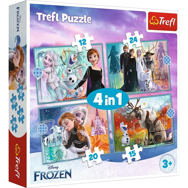 Trefl - Die erstaunliche Welt von Eiskönigin - 4-in-1-Puzzle - Disneys Eiskönigin 2 mit hochwertigem Druck für Kinder ab 3 Jahren, The Incredible World Disney Frozen 2