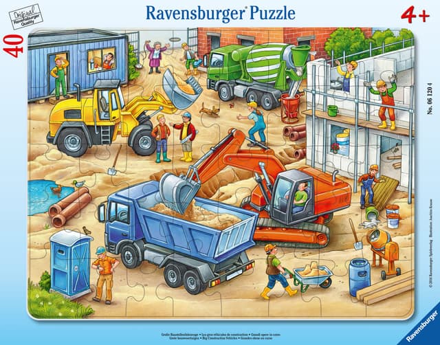 Ravensburger Kinderpuzzle - 06120 Große Baustellenfahrzeuge - Rahmenpuzzle für Kinder ab 4 Jahren, mit 40 Teilen Single